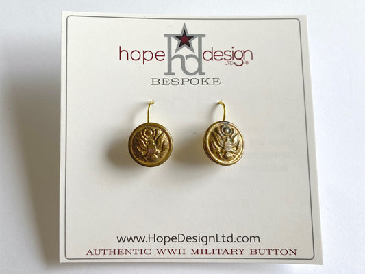WWII Army Button Gold Plated French Wire Earrings BR531