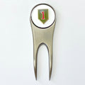 A silver golf divot tool with a magnetic ball marker featuring the 1st Infantry Division insignia.