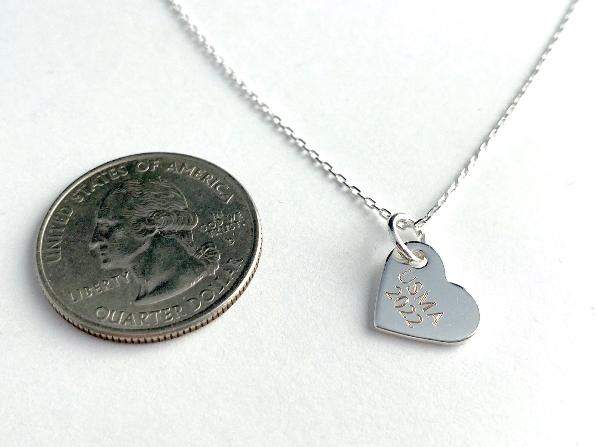 USMA Class of 2022 Silver Heart Charm Necklace BR525