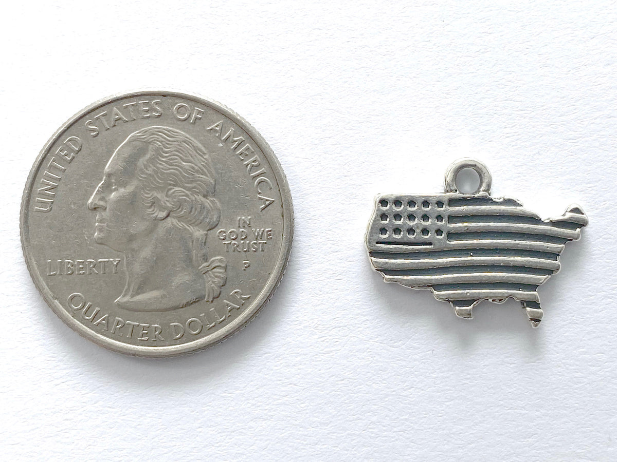 American Flag U.S. Map Sterling Silver Charm