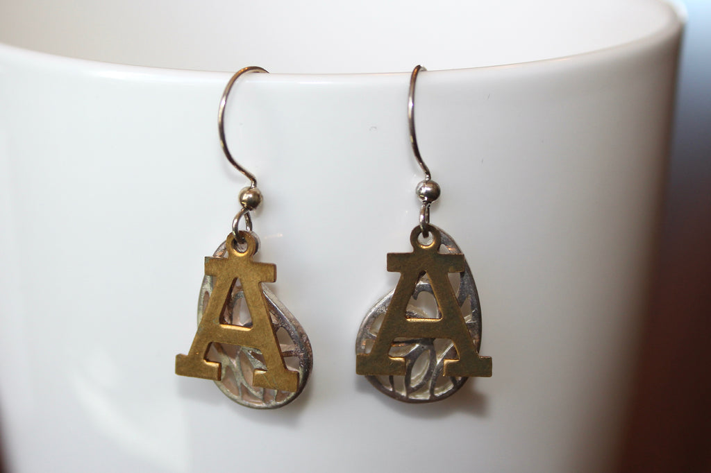 Large Army "A" with Leaf French Wire Earrings