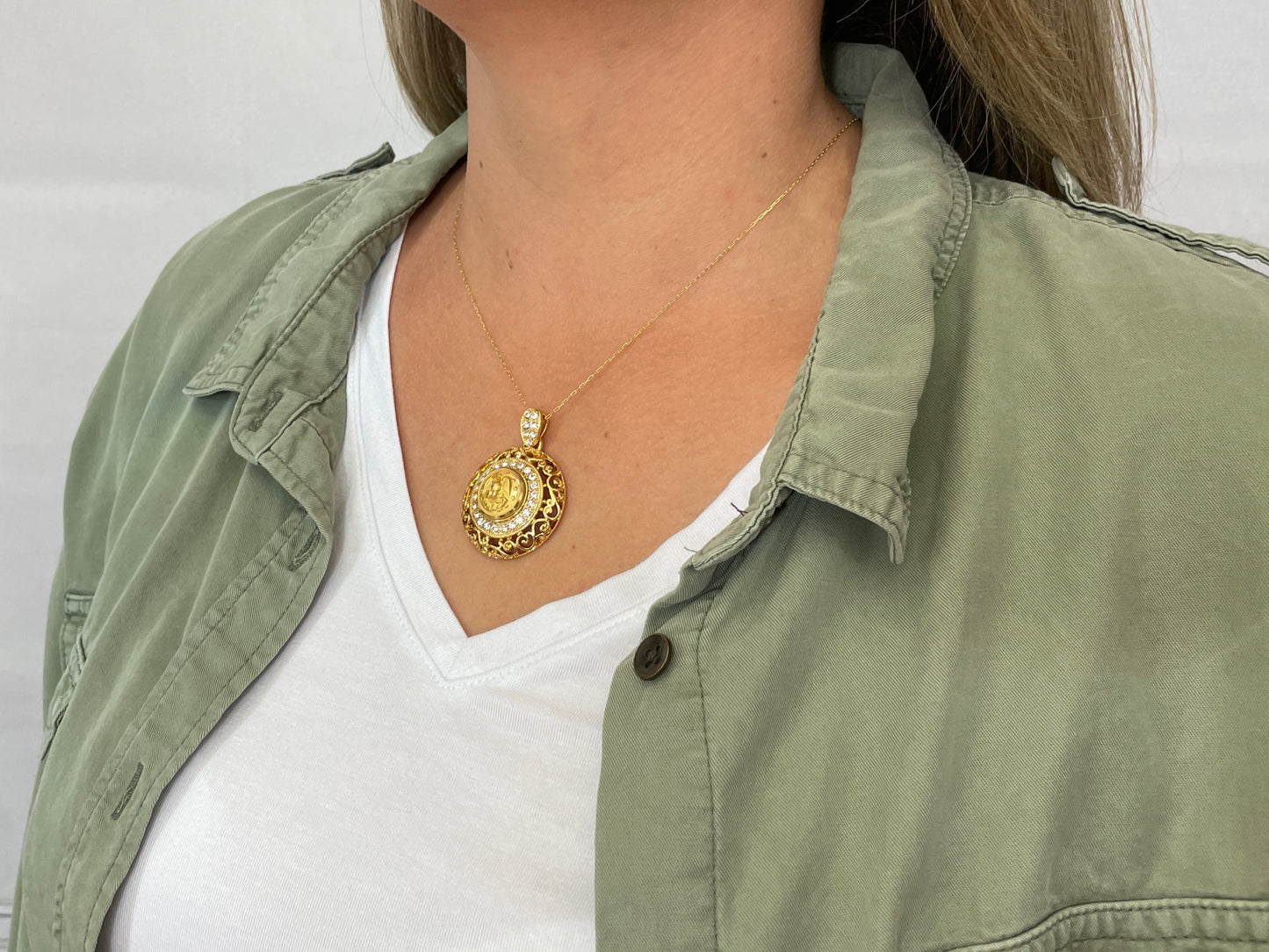 Legacy Collection | Button Necklace - Large Gold Rhinestone Pendant