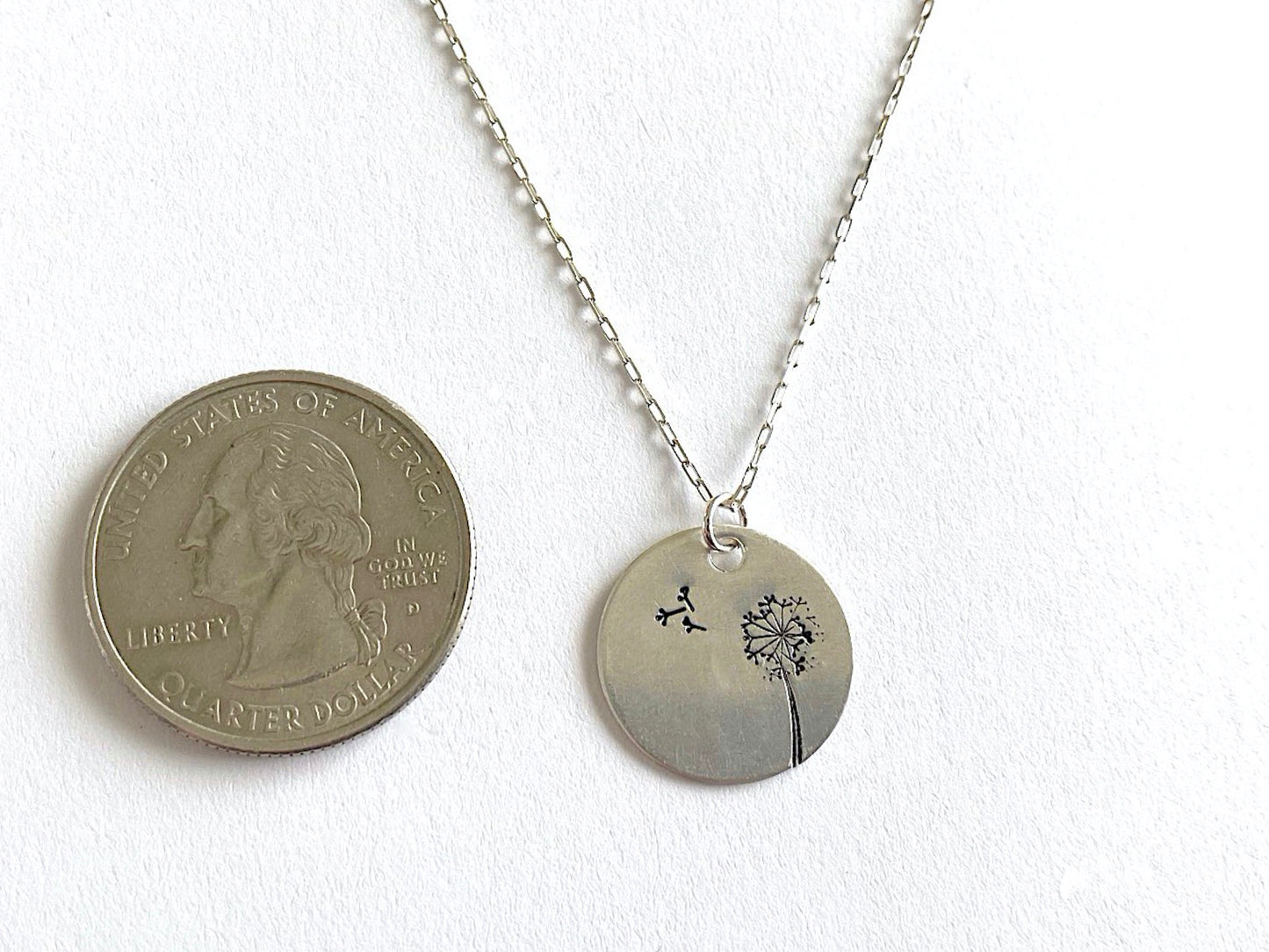 Dandelion Round Silver Pendant Necklace with Custom Name