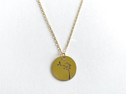 Dandelion Round Gold Pendant Necklace with Custom Name