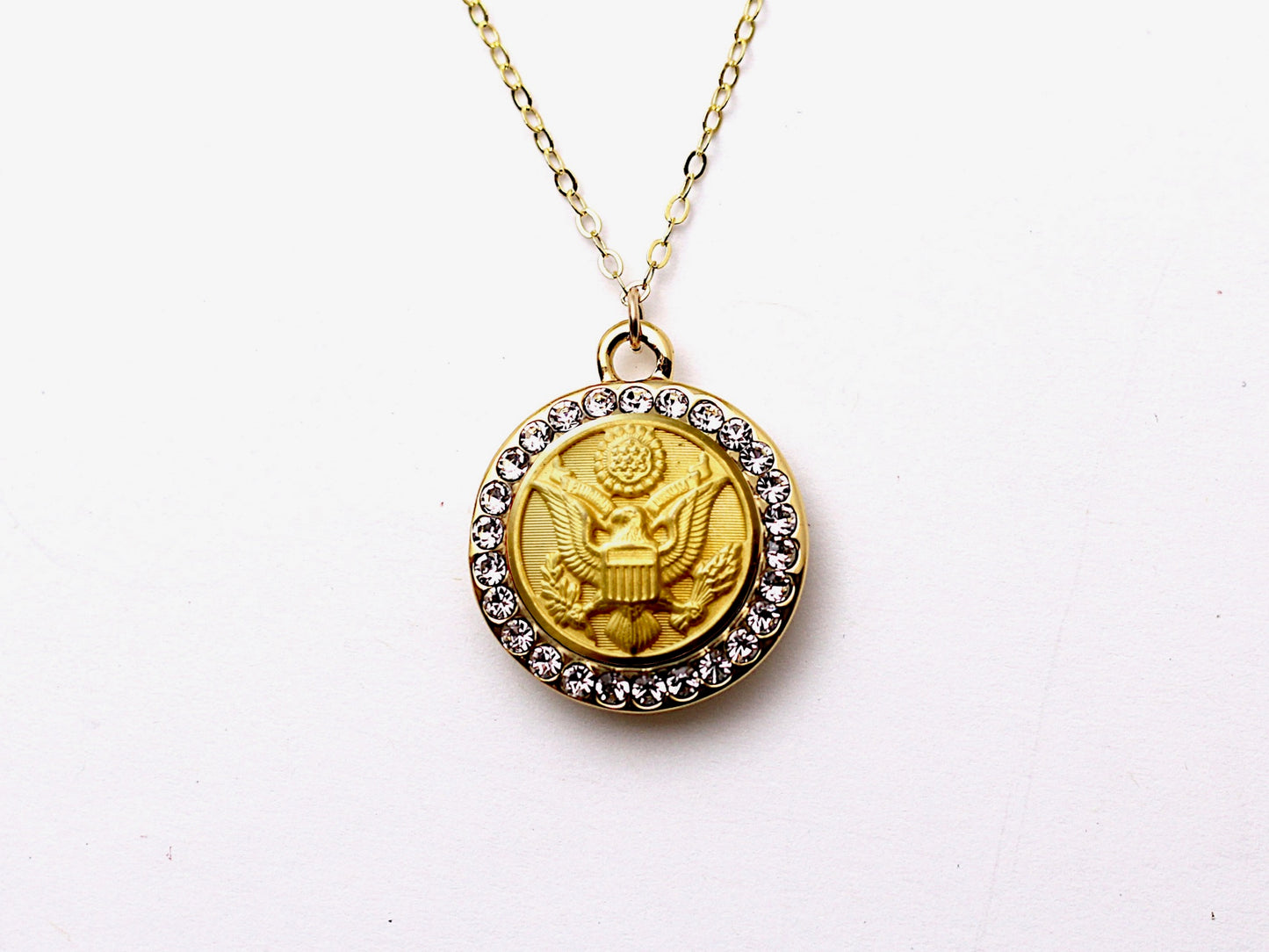 Legacy Collection | Button Necklace Small Rhinestone Gold Pendant