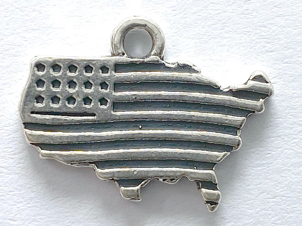 American Flag U.S. Map Sterling Silver Charm