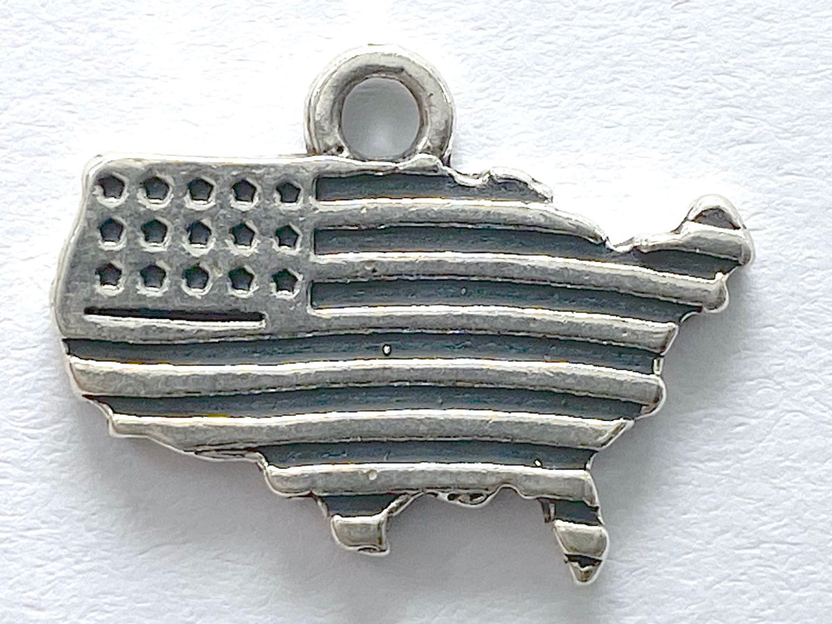 American Flag U.S. Map Sterling Silver Charm