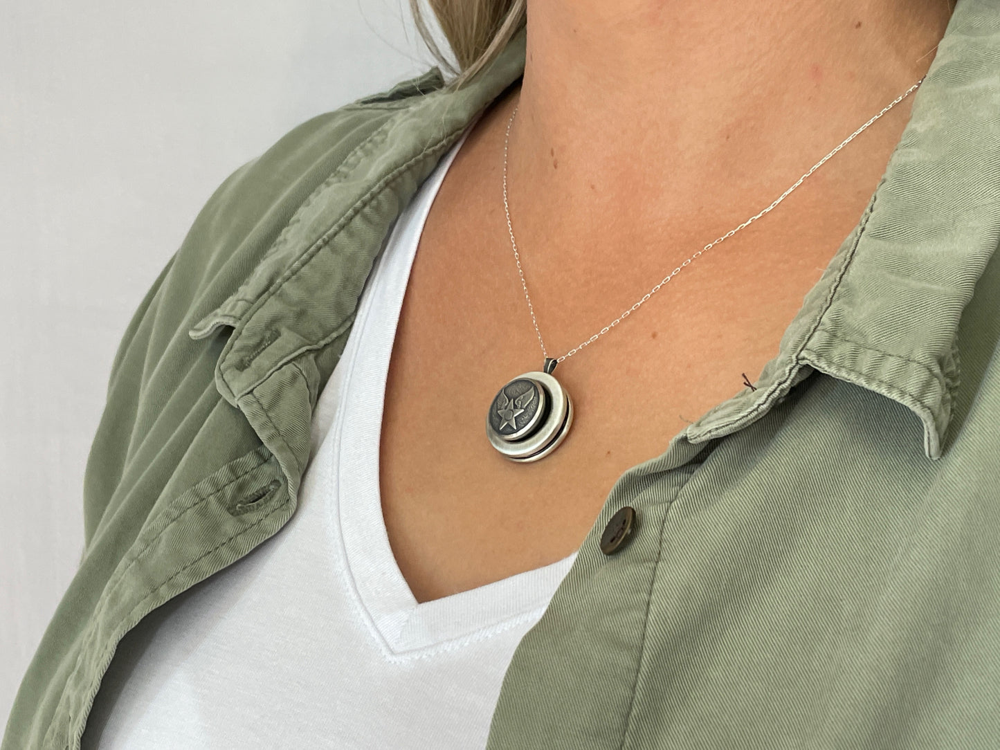 Air Force Button Silver Locket Necklace