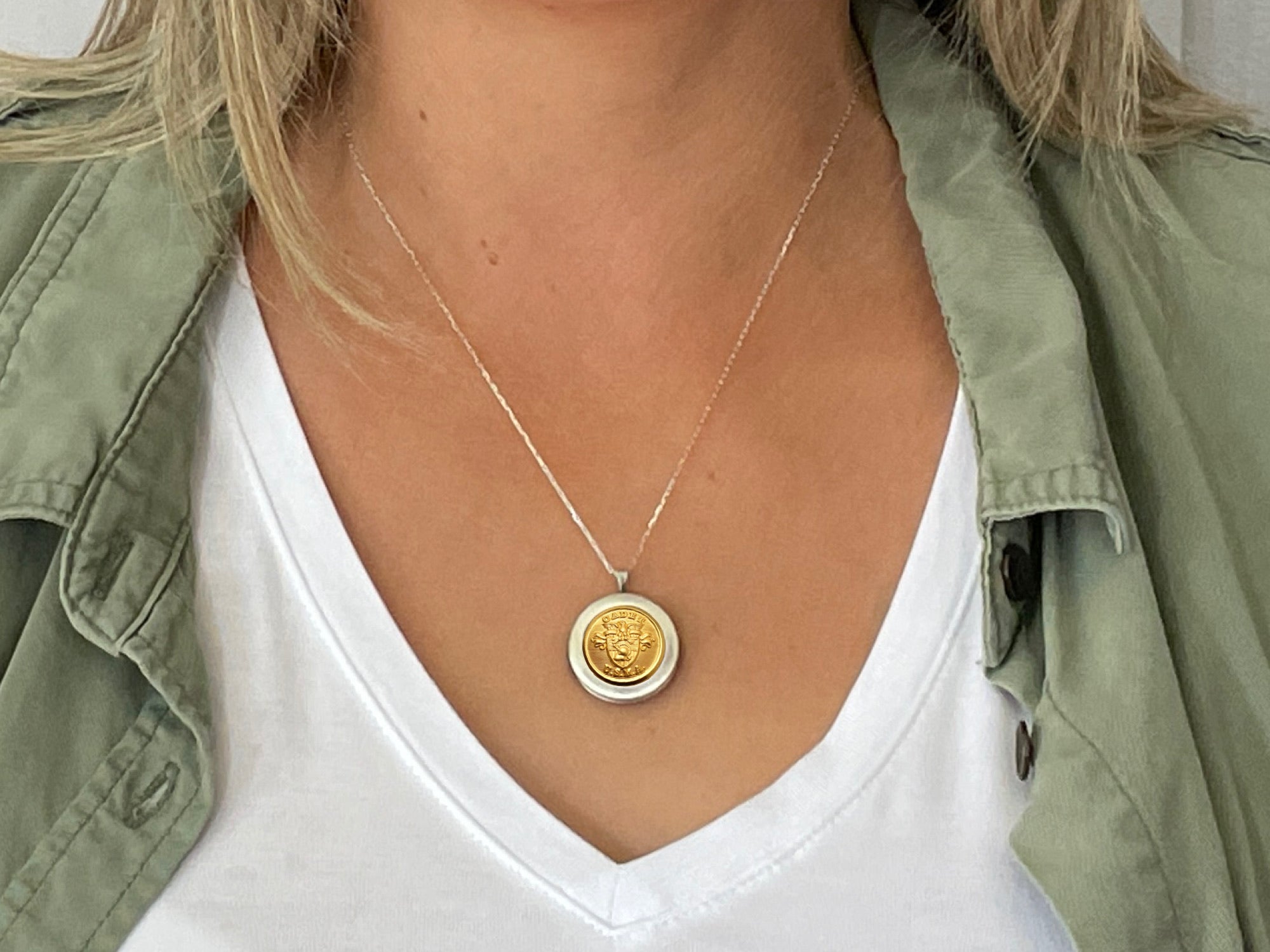U.S. Military Academy Button Silver Locket Necklace