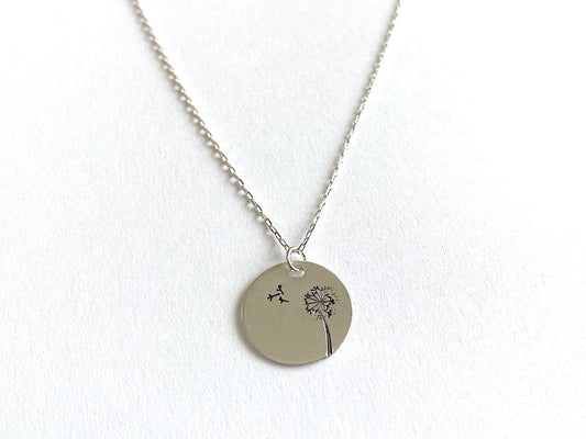 Dandelion Round Silver Pendant Necklace