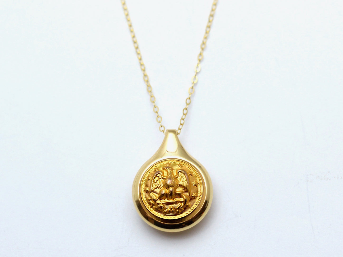 Navy Button Sleek Gold Necklace