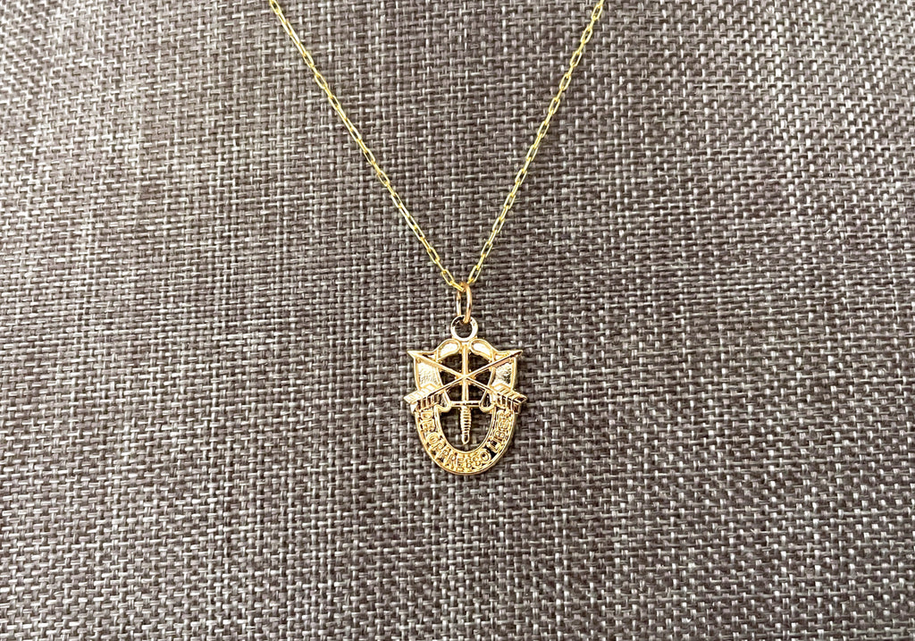 US Army Special Forces 'De Oppresso Liber' (DOL) Gold Charm Necklace