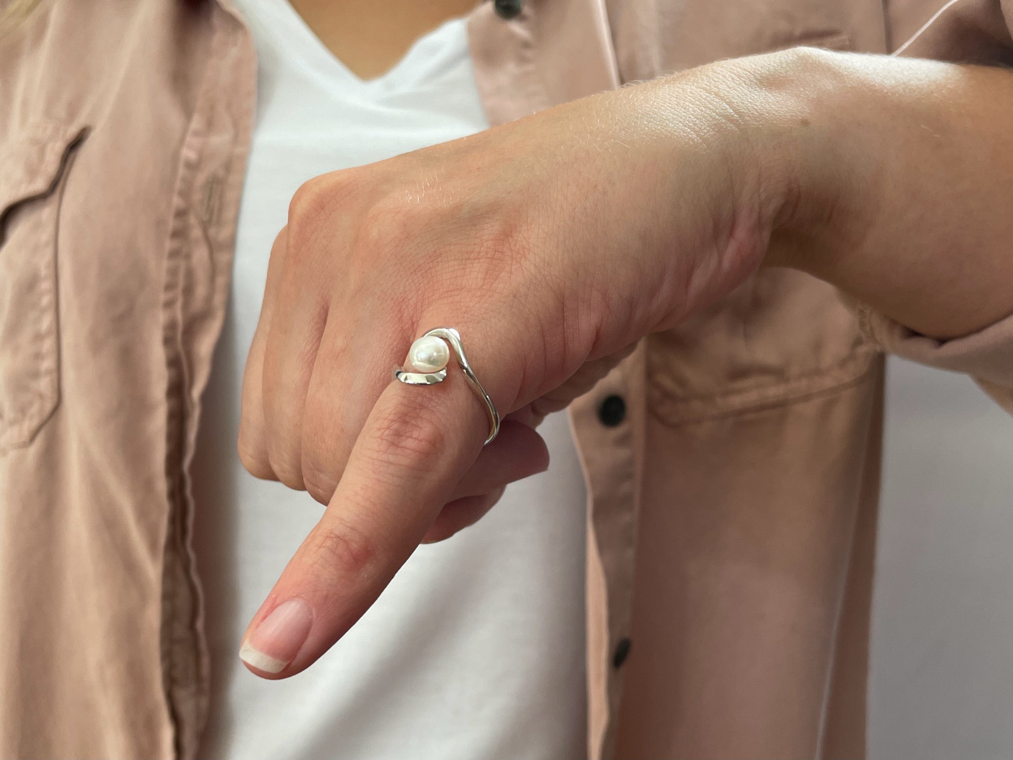 Swirl Sterling Silver Pearl Ring