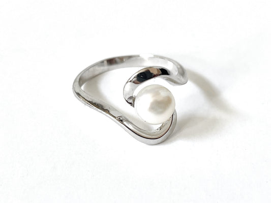 Swirl Sterling Silver Pearl Ring