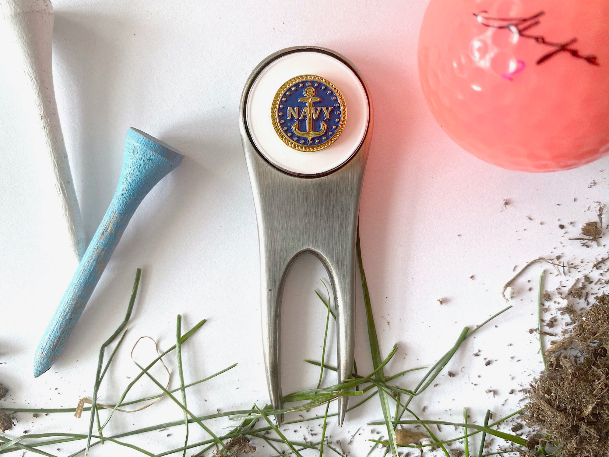 Navy Golf Divot Tool and Ball Marker
