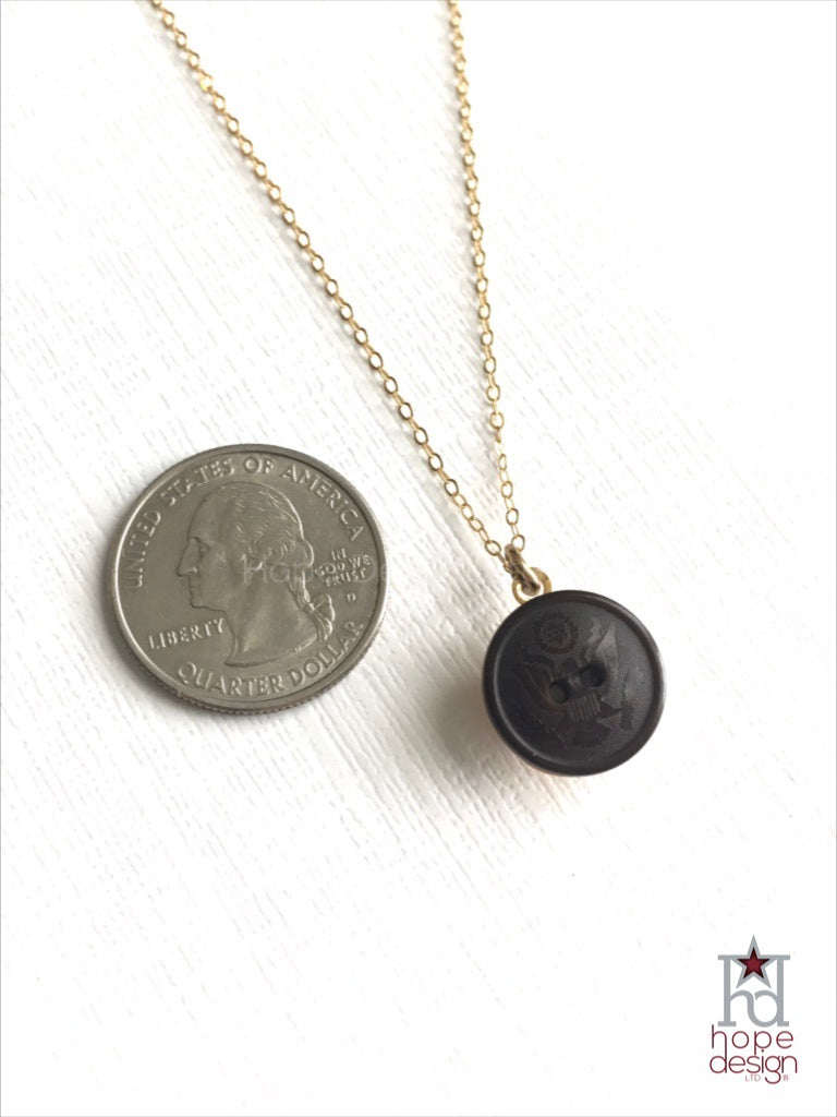 Vintage Army Button on Gold Necklace AG23