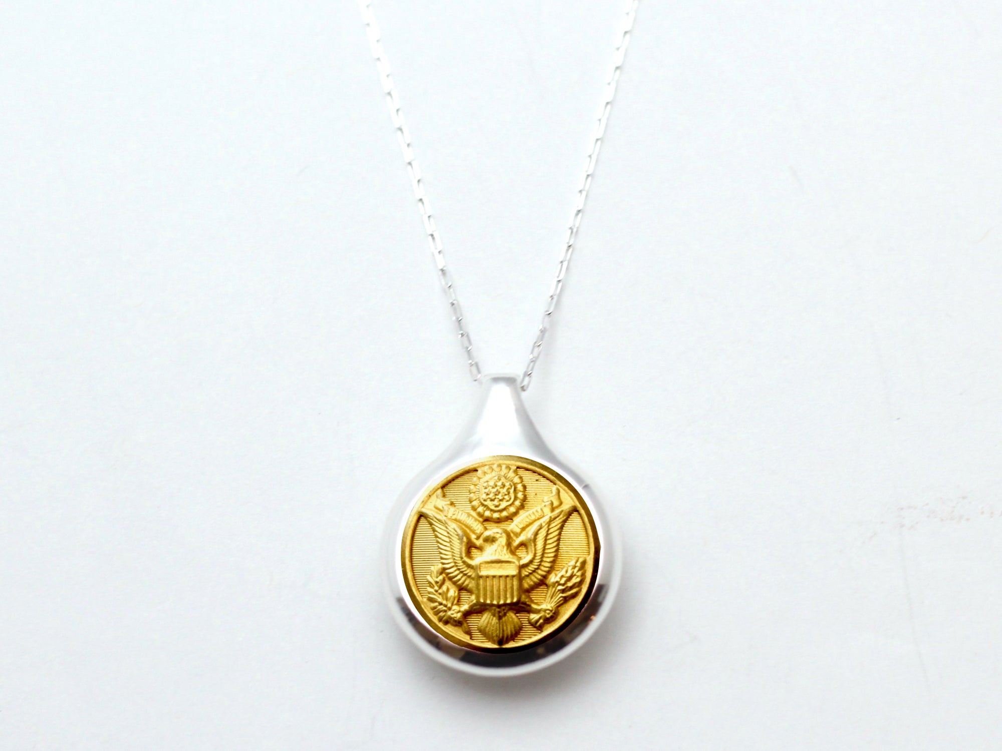 Army Button Sleek Silver Necklace
