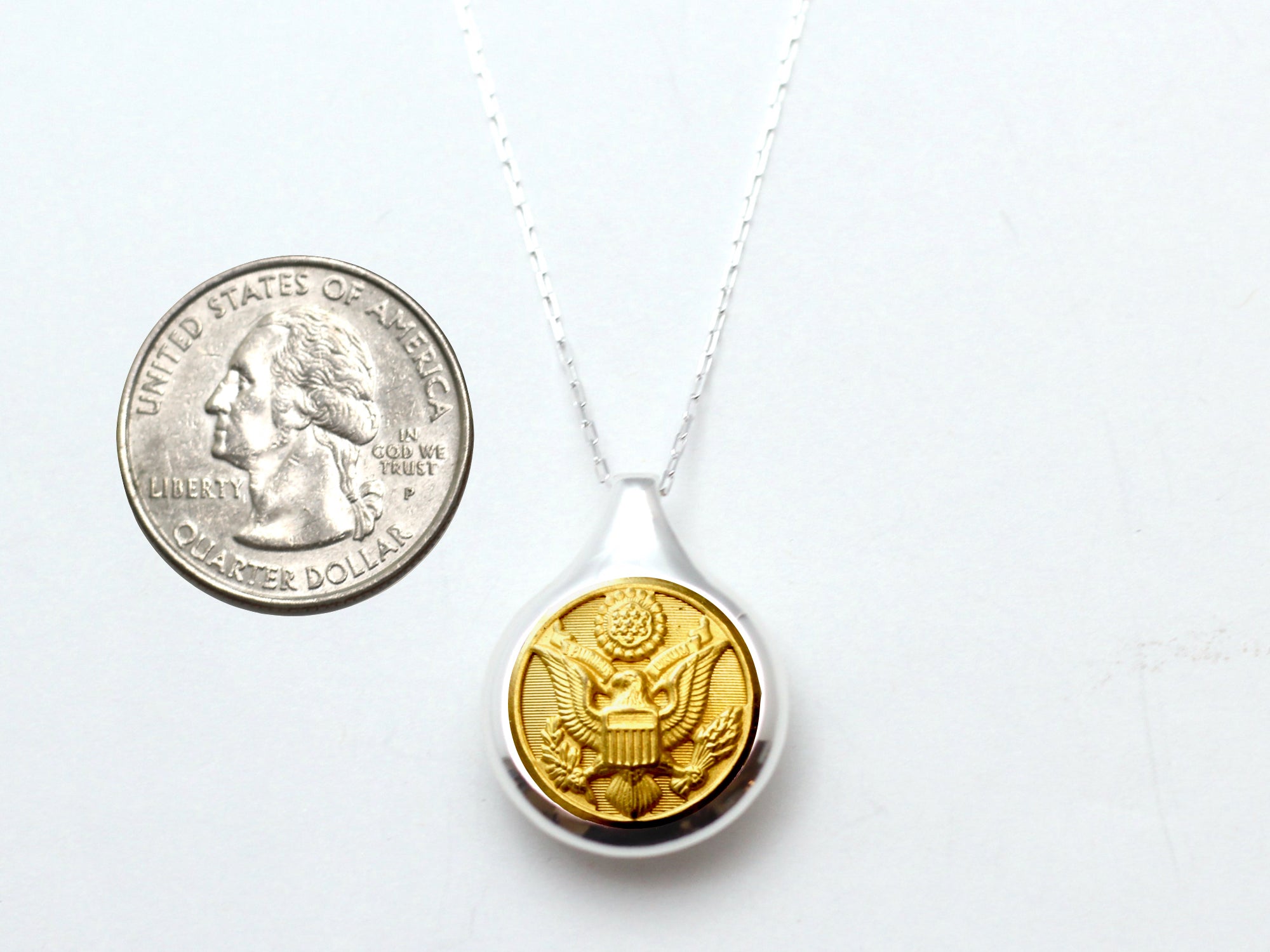 Army Button Sleek Silver Necklace