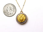 Army Button Necklace - Small Rhinestone Gold Pendant