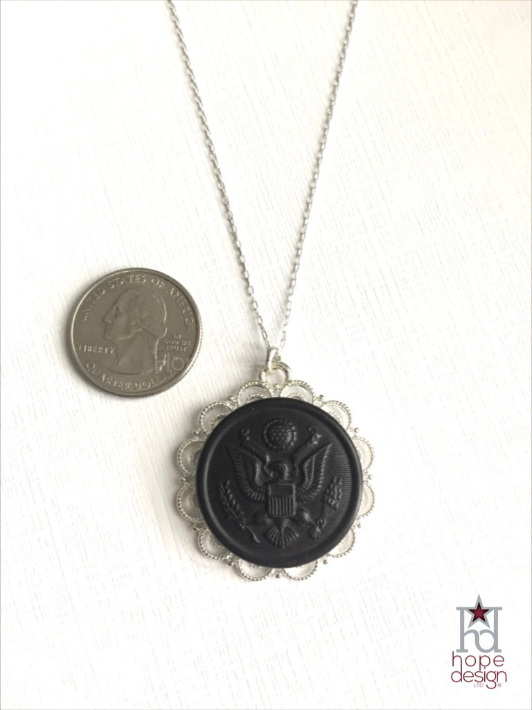 Vintage WWI Army Button on Silver Necklace AS22