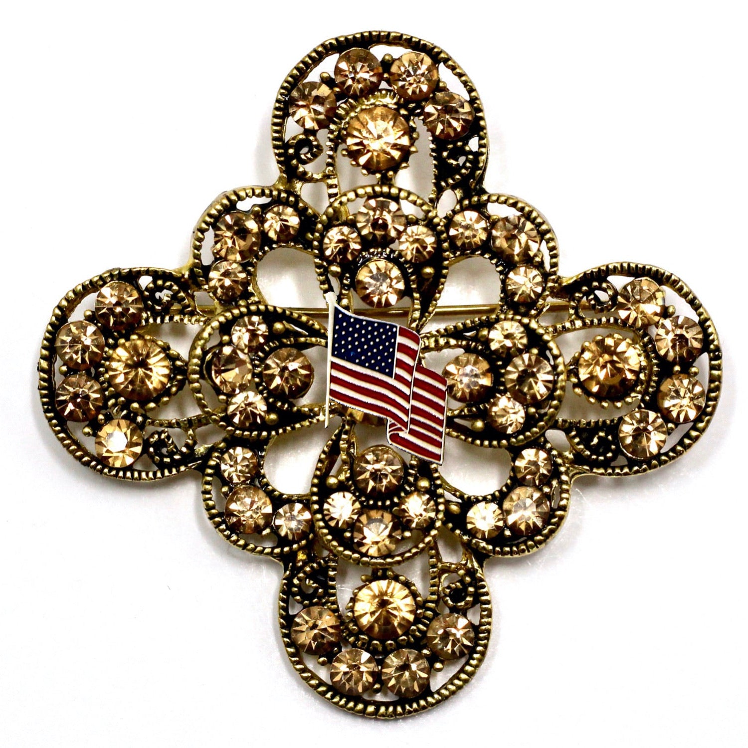 Decorative brooch with American flag on a white background