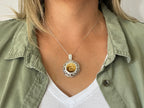 Marine Corps Button Necklace - Large Silver Rhinestone Pendant