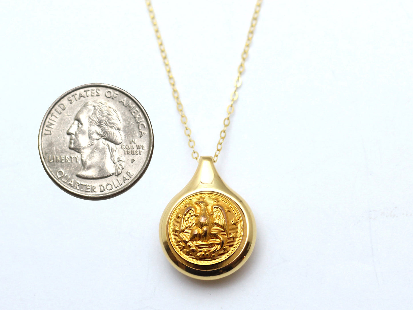Navy Button Sleek Gold Necklace