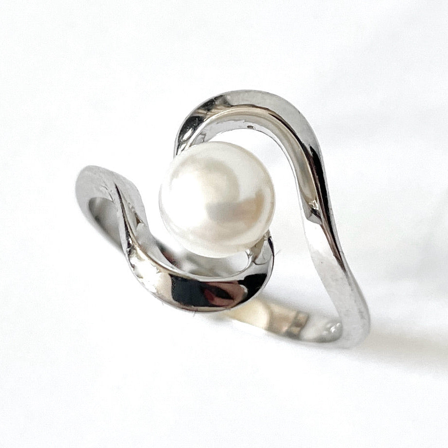 Swirl Sterling Silver Pearl Ring