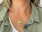 Army Button Necklace - Small Rhinestone Silver Pendant