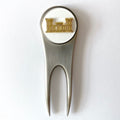 A silver golf divot tool with a magnetic ball marker featuring the U.S. Army Engineer insignia.