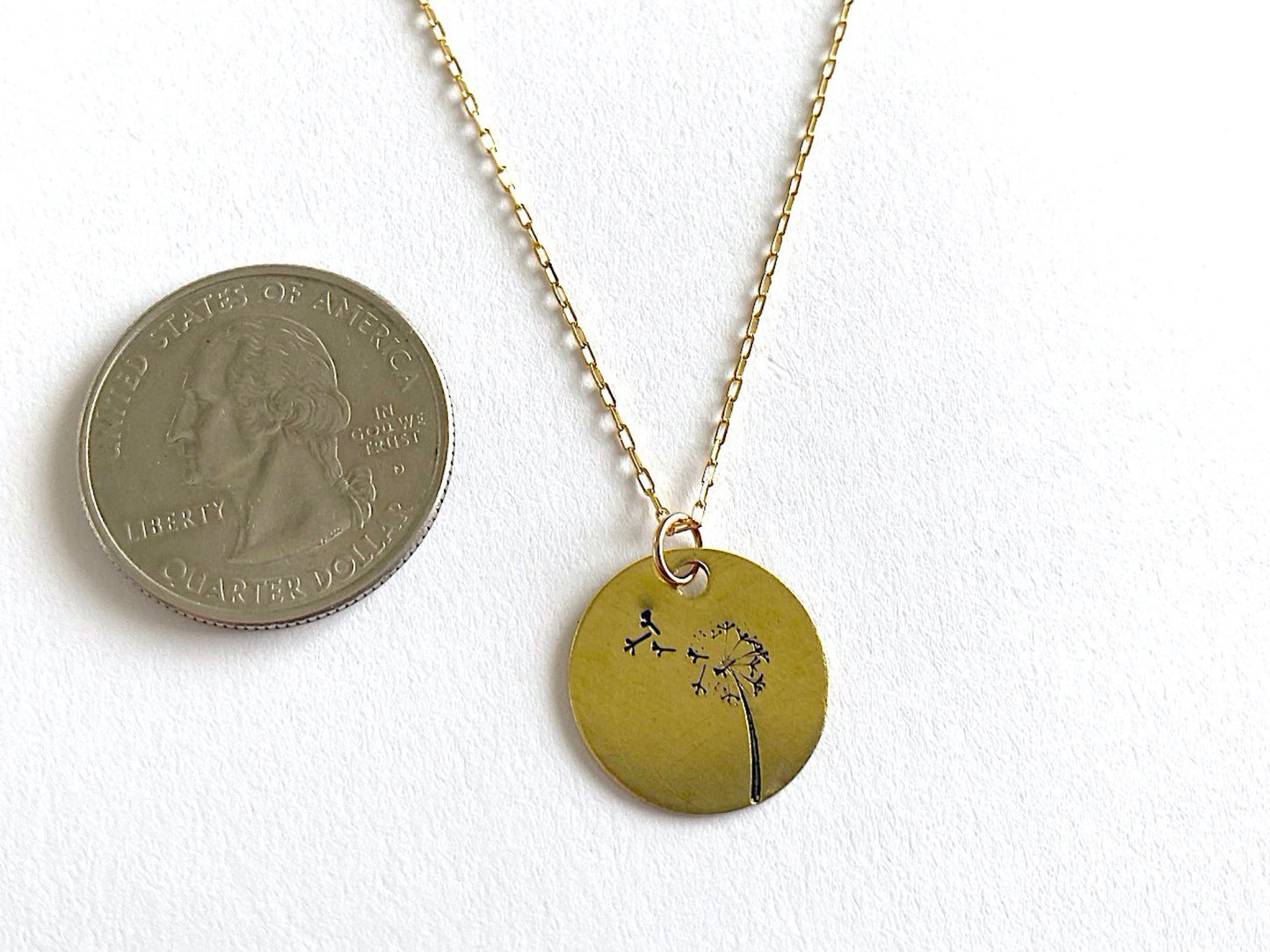 Dandelion Round Gold Pendant Necklace with Custom Name