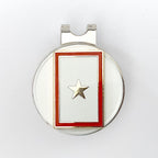 A golf hat clip with a gold star service flag centerpiece in red, white, and blue colors.