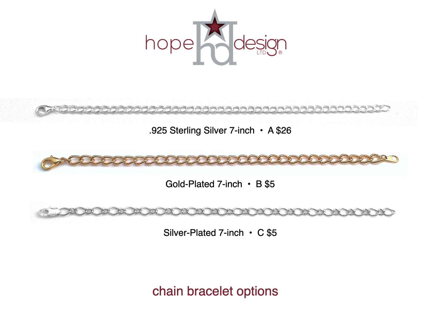 Jewelry Bar | Charm Bracelet A - .925 Sterling Silver Cable Chain 7-Inch