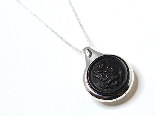 WWI US Army Button on Sleek Silver Setting Necklace