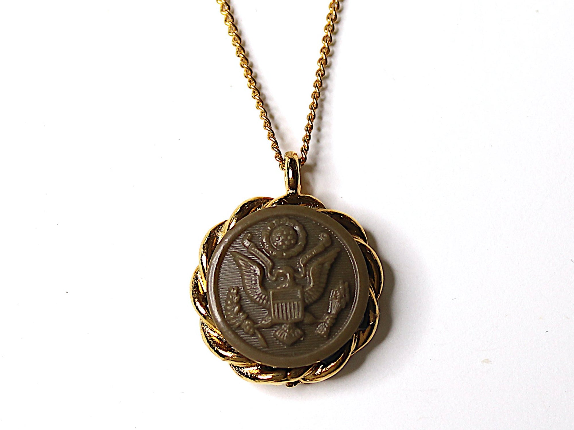 Vintage WWII Army Button on Gold Necklace | 1943-44 BR195