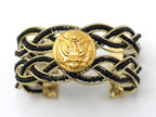 Military Button Black Seed Bead Cuff Bracelet