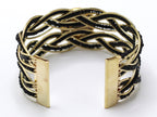 Military Button Black Seed Bead Cuff Bracelet