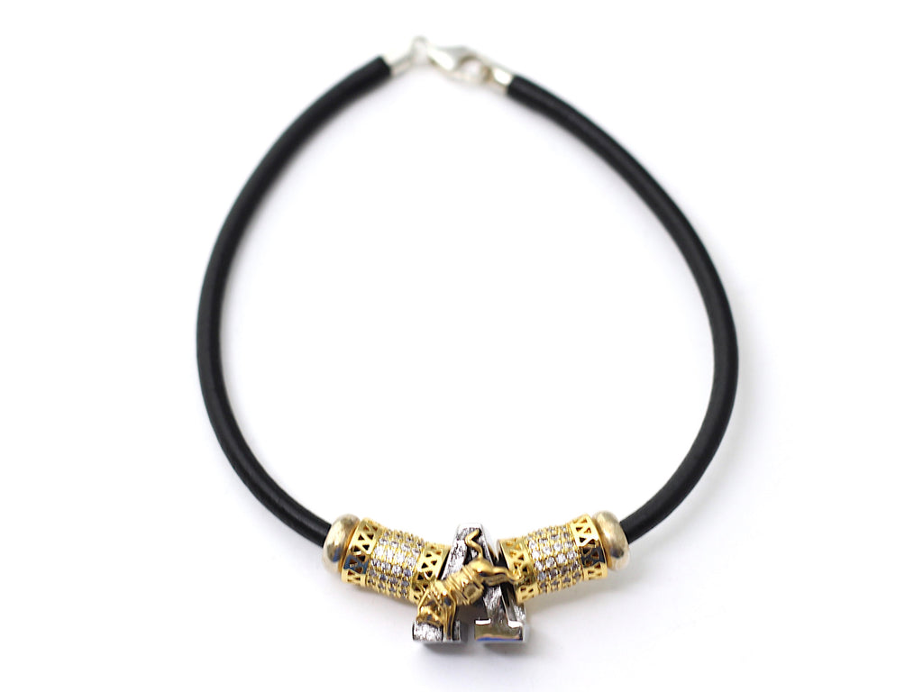 USMA Army 'A' Kicking Mule on Leather Bracelet