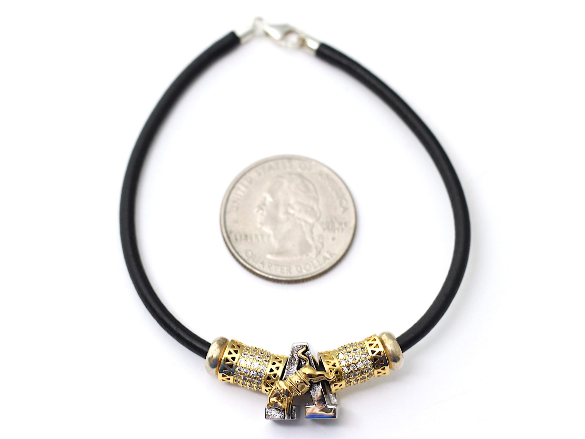 USMA Army 'A' Kicking Mule on Leather Bracelet