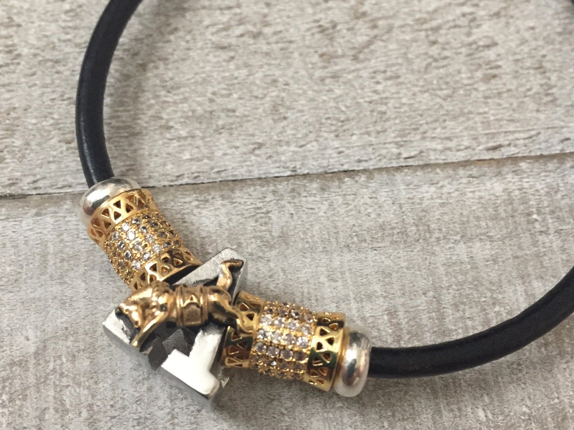 USMA Army 'A' Kicking Mule on Leather Bracelet
