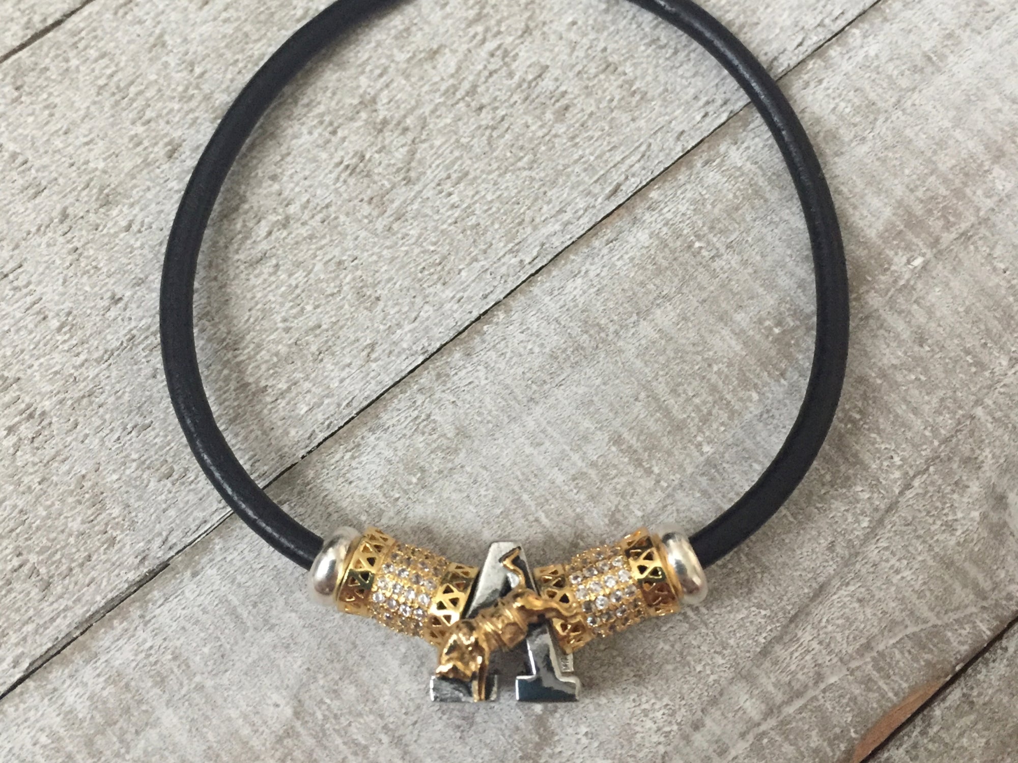 USMA Army 'A' Kicking Mule on Leather Bracelet