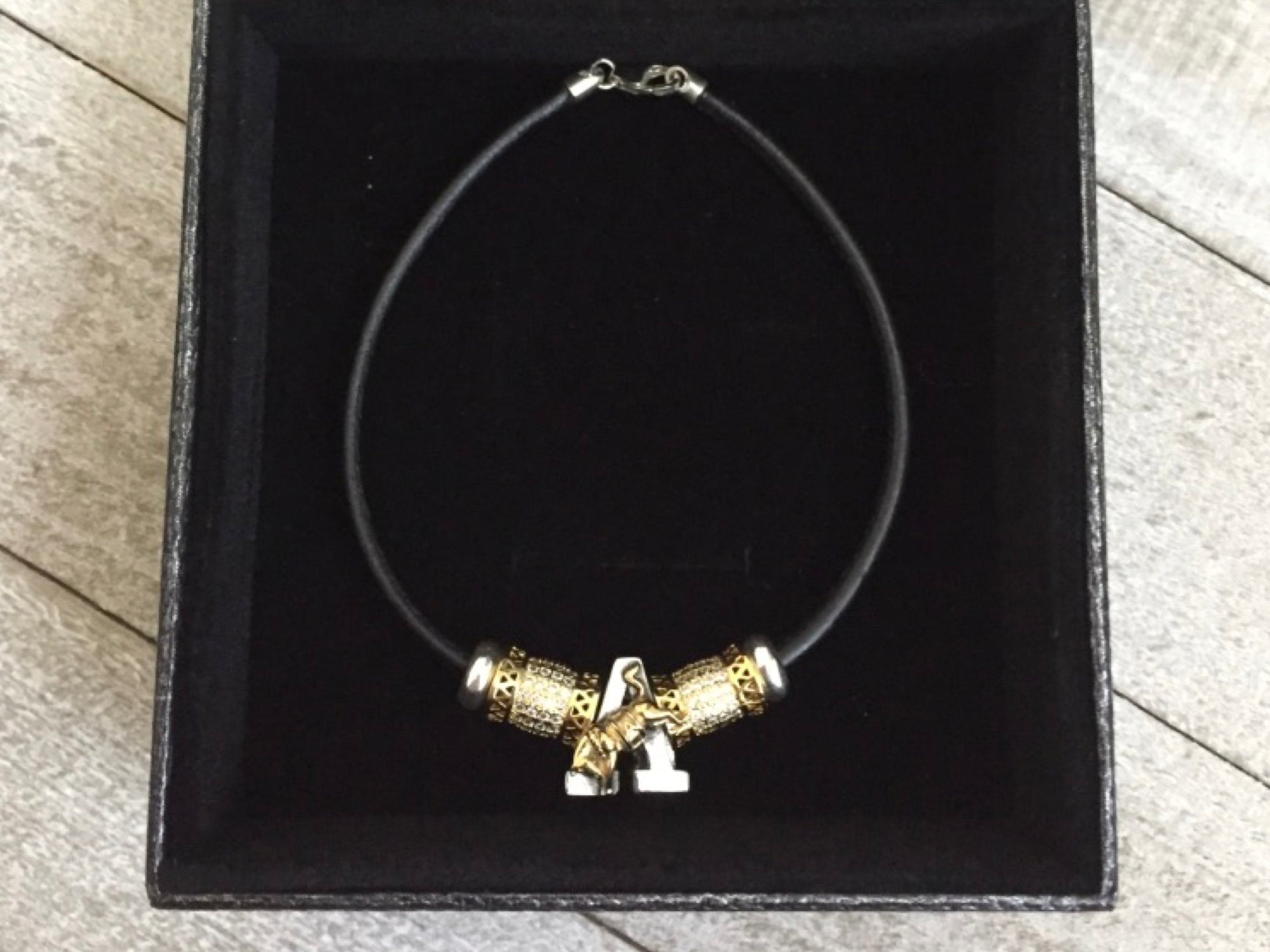 USMA Army 'A' Kicking Mule on Leather Bracelet
