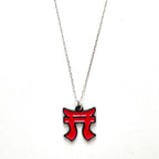 A silver-tone steel charm necklace with a red 'R' shaped symbol against a white background, representing the 187th Airborne Infantry Regiment 'Rakkasans'.
