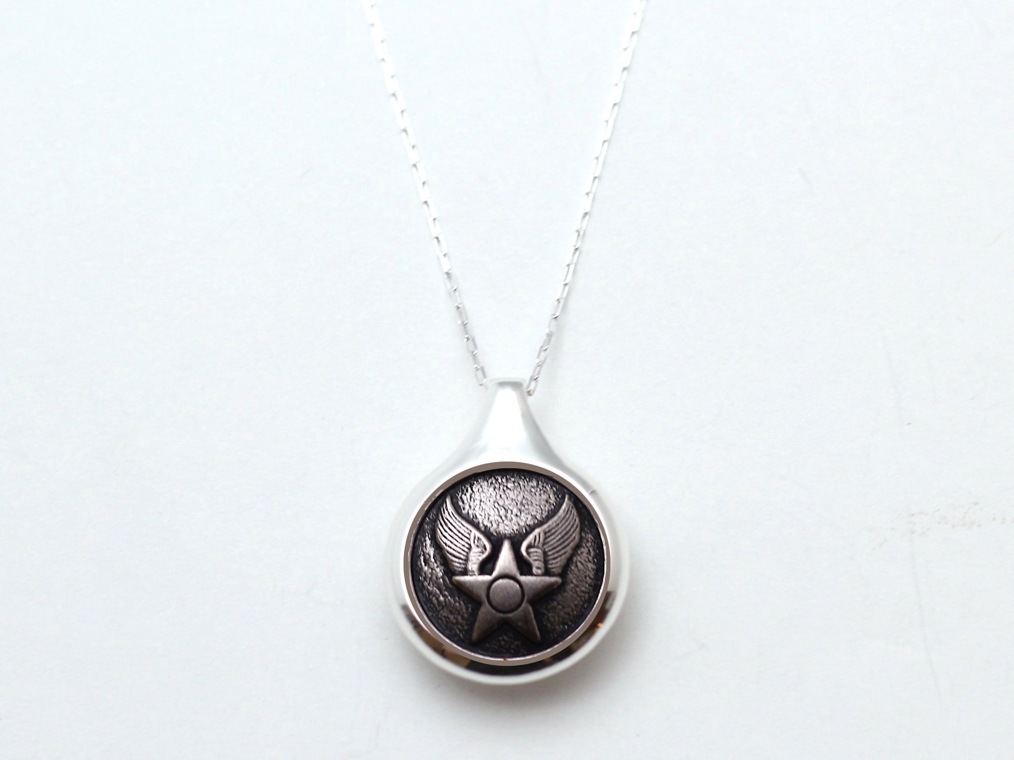Air Force Button Sleek Silver Necklace