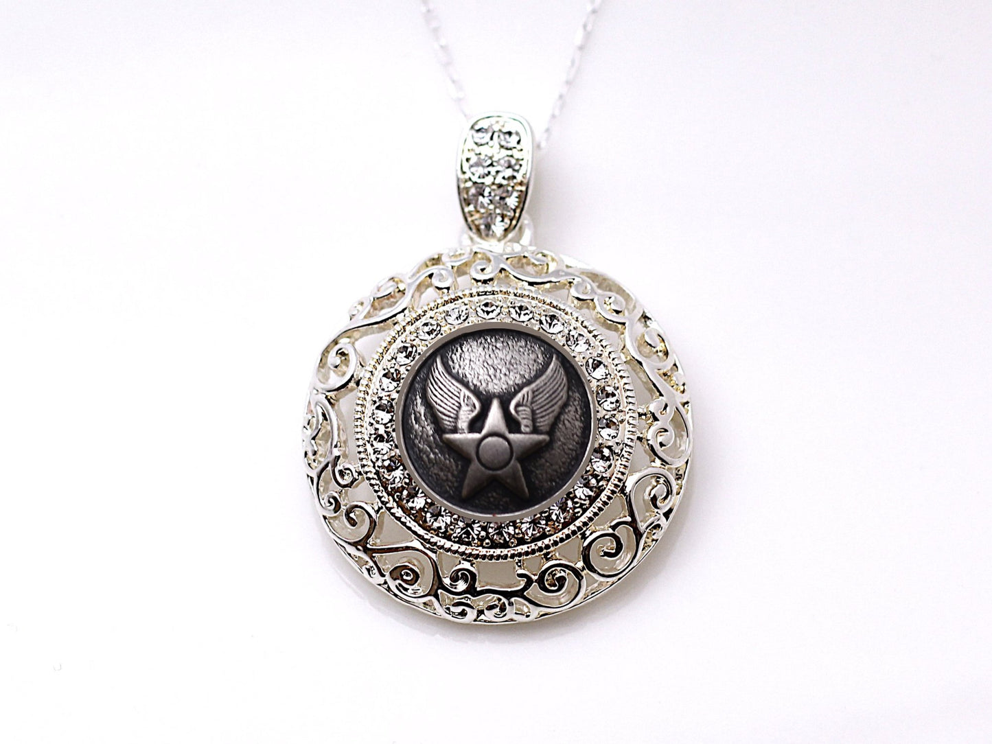 Legacy Collection | Button Necklace - Large Silver Rhinestone Pendant