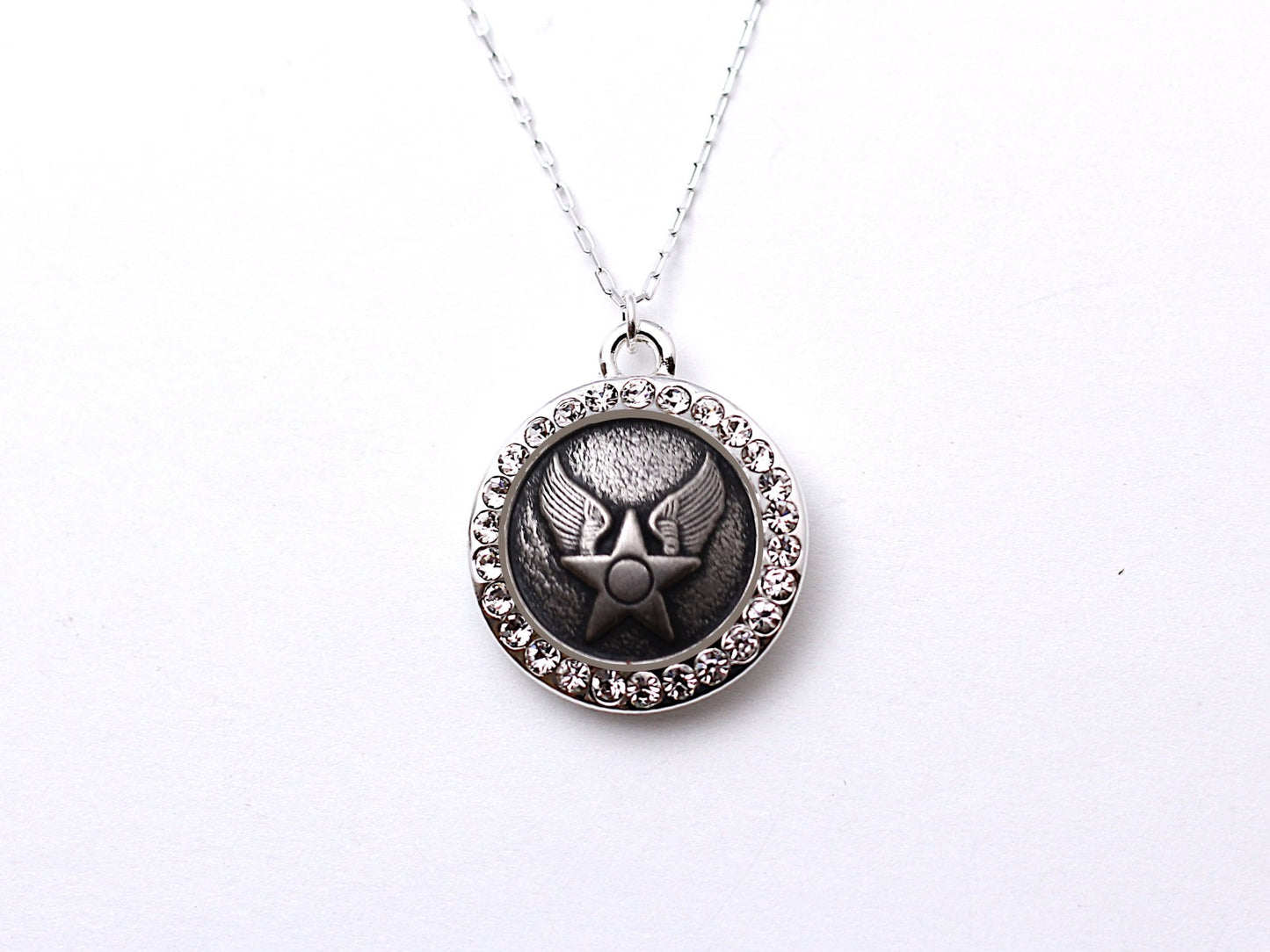 Legacy Collection | Button Necklace - Small Rhinestone Silver Pendant