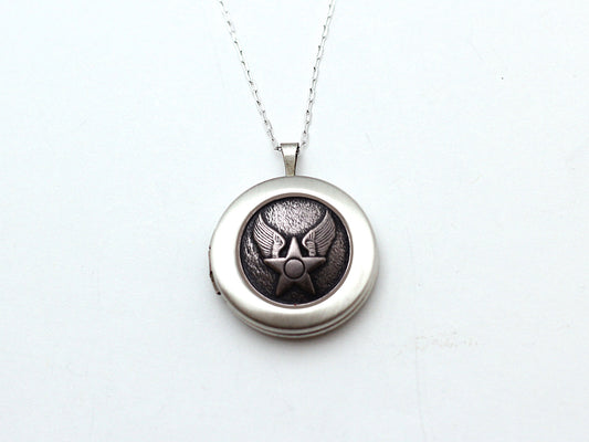 Air Force Button Silver Locket Necklace