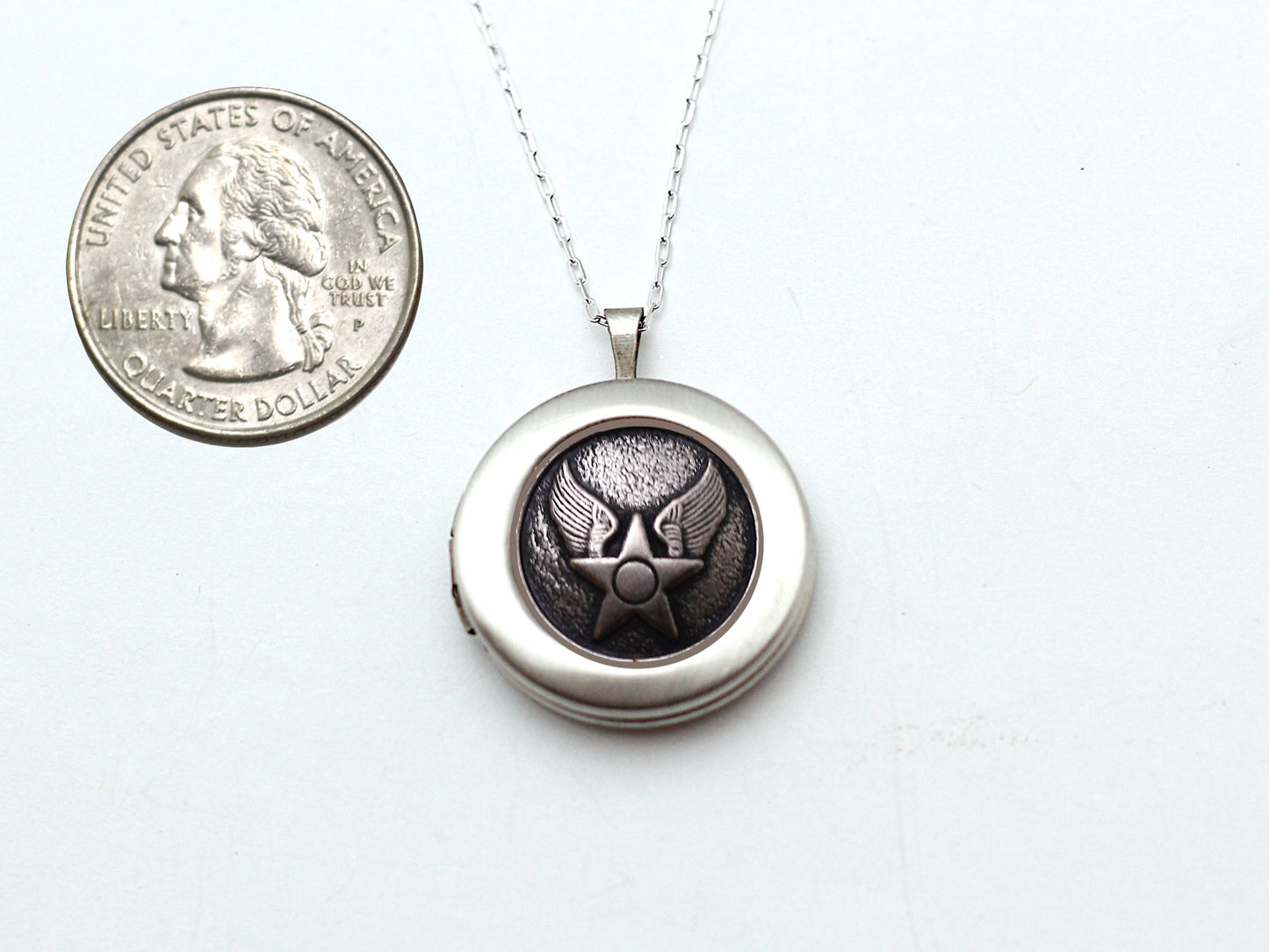 Air Force Button Silver Locket Necklace