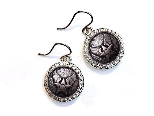 Air Force Button Small Rhinestone Earrings