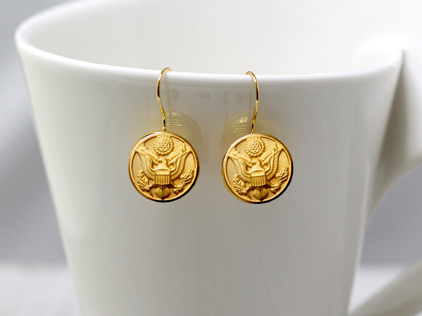 Army Button French Wire Earrings